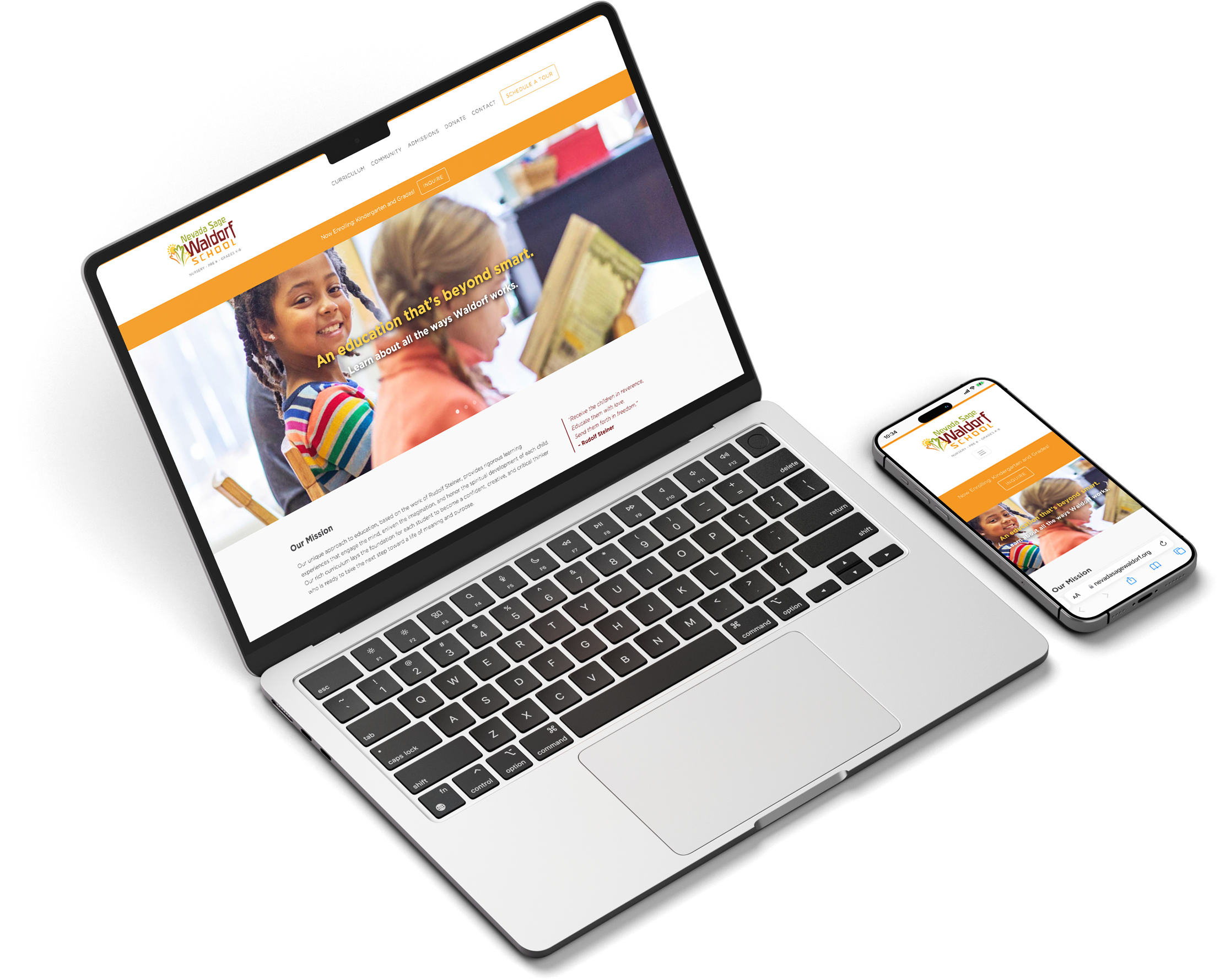 Nevada Sage Waldorf School website displayed on a laptop and phone - website design