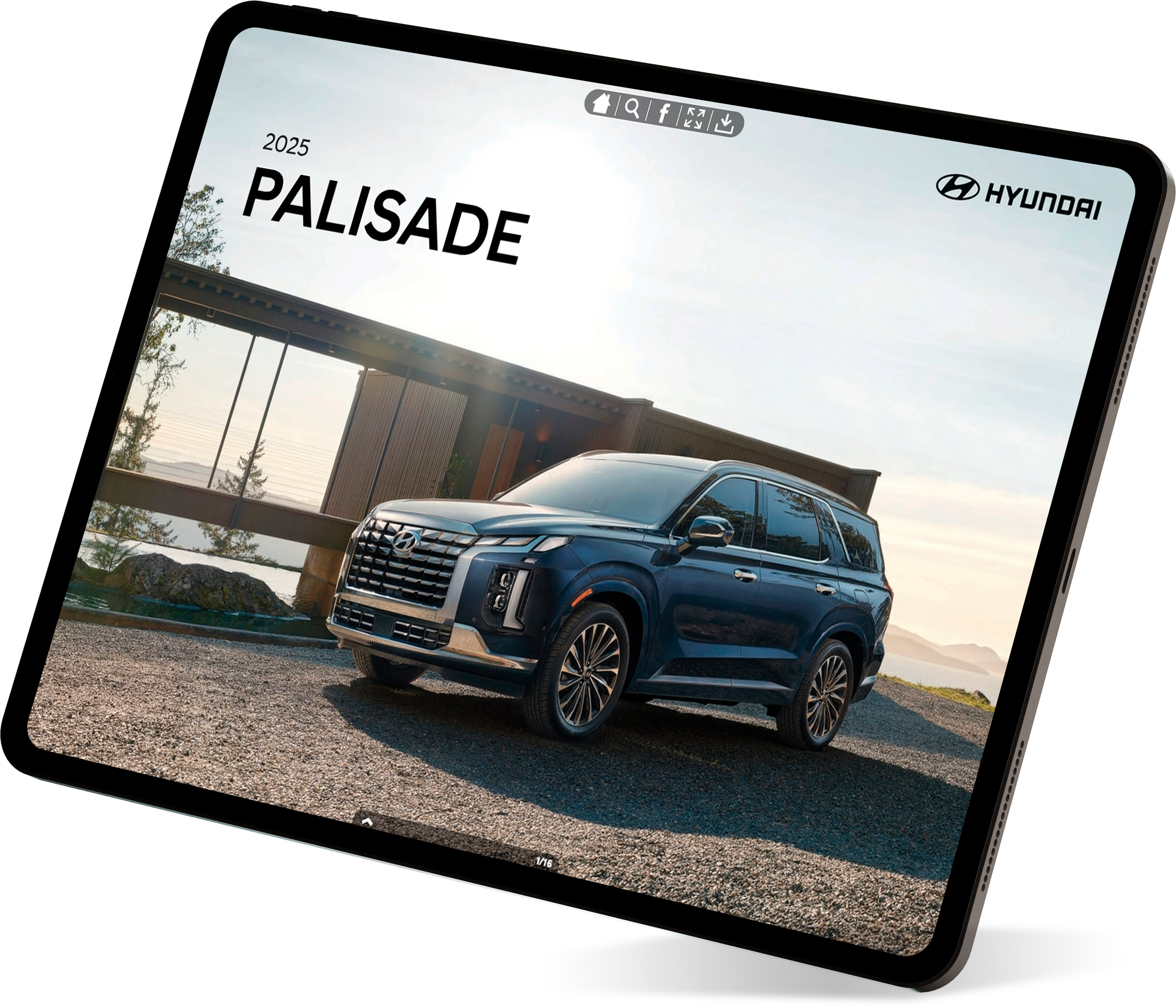 Hyundai 2025 Palisade digital brochure displayed on an iPad