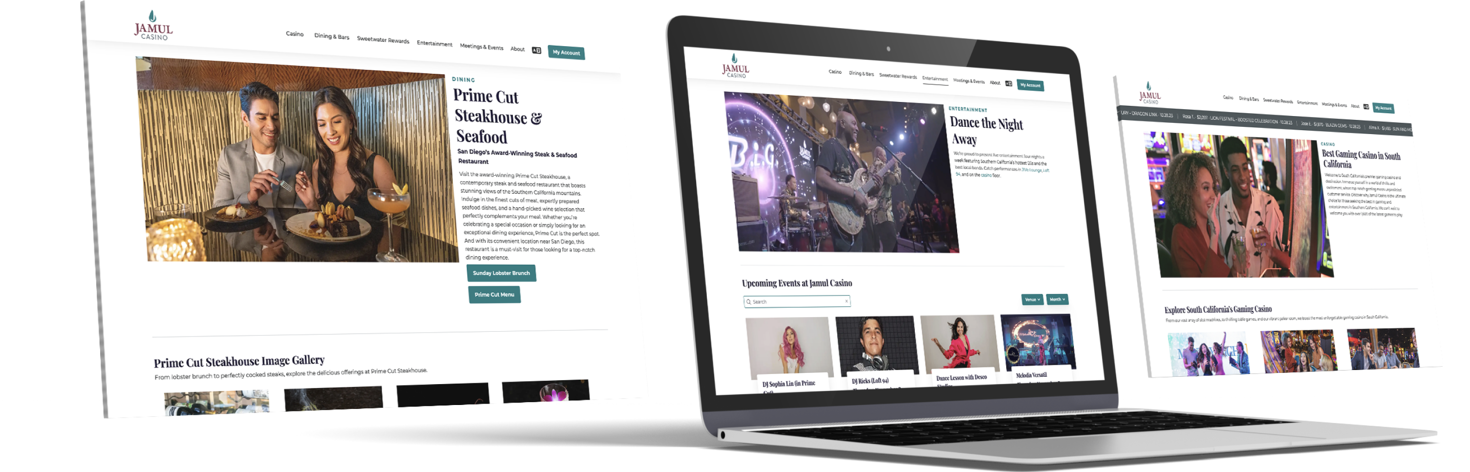 Various pages of the Jamul Casino website