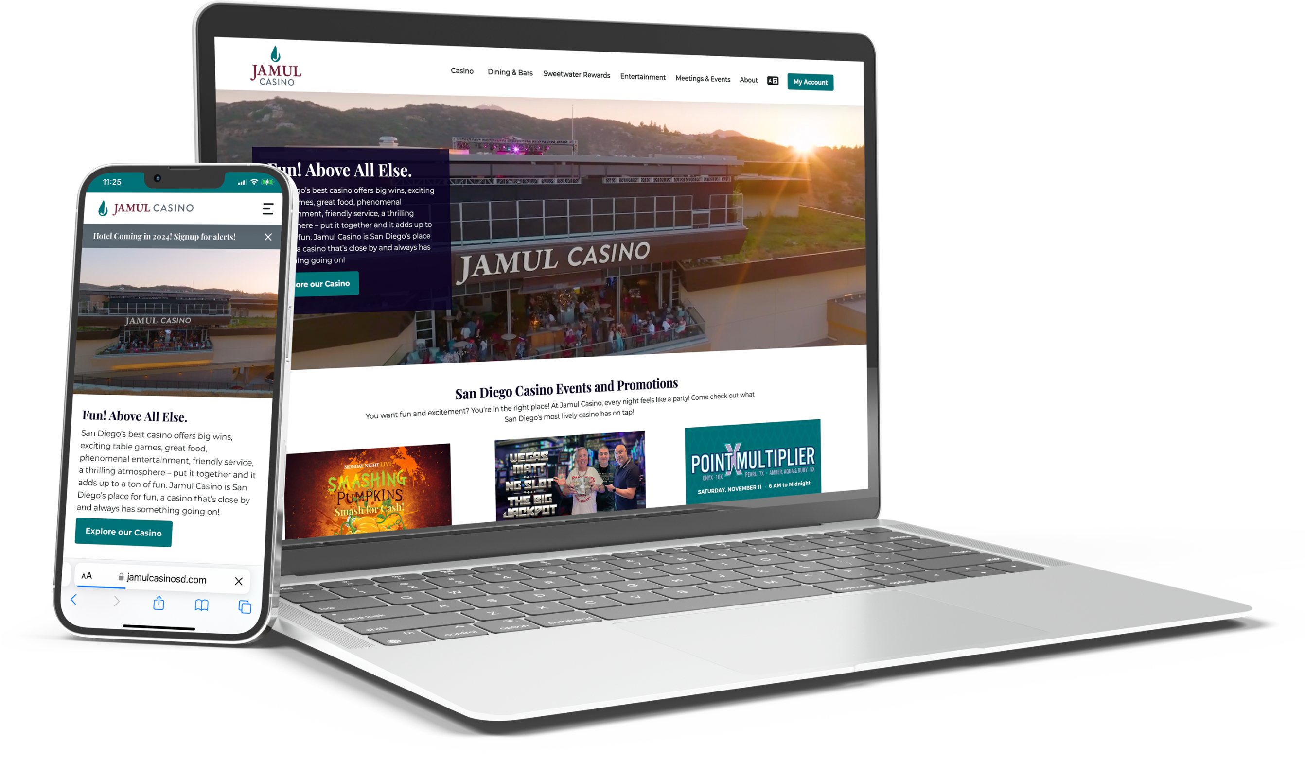 Jamul Casino website shown on a laptop and phone
