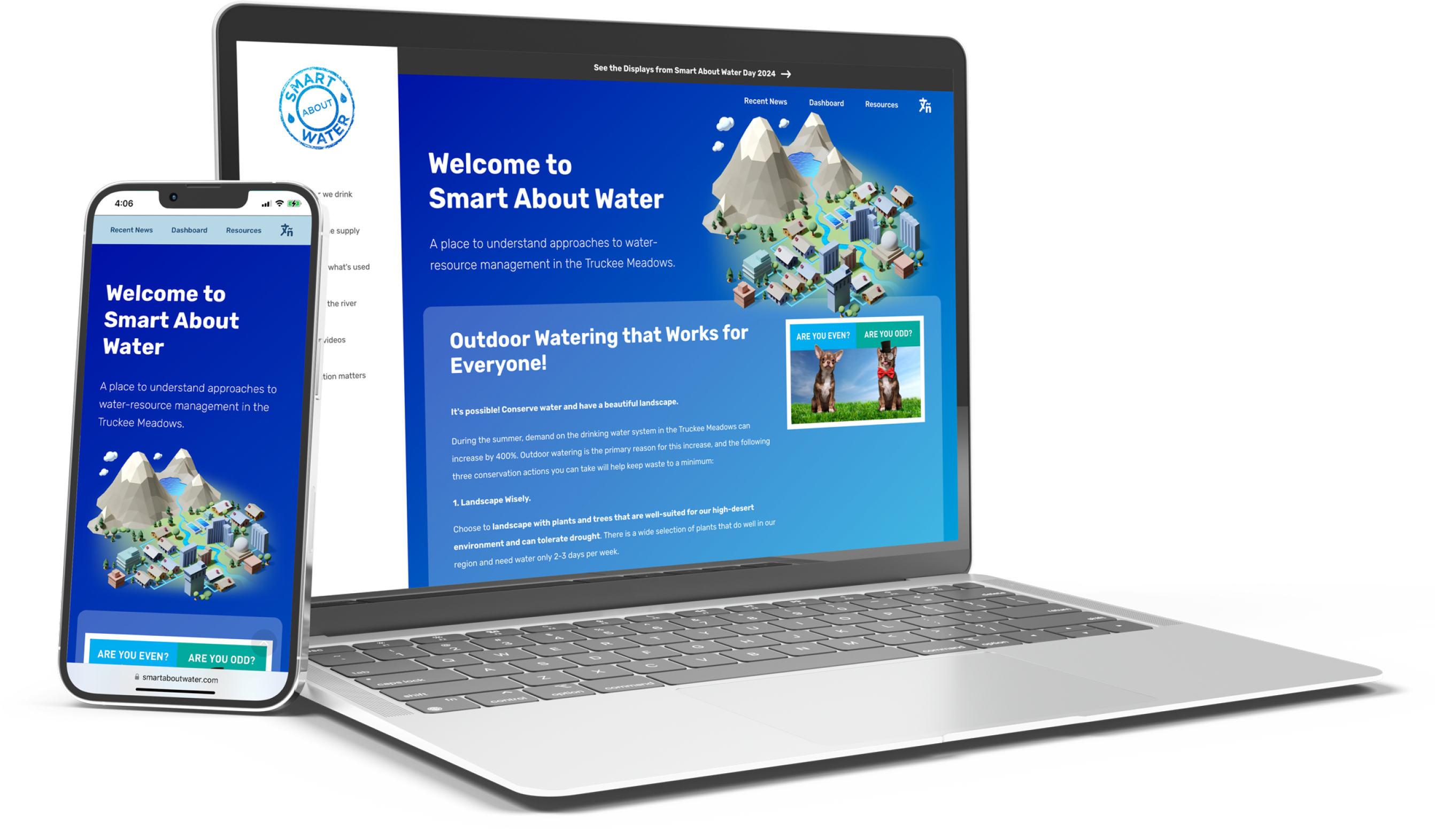 Smart About Water website displayed on a laptop and phone
